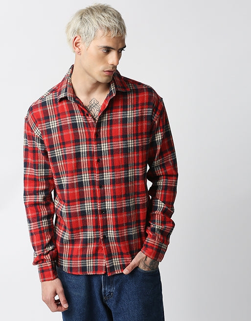 Hemsters | Hemsters Orange Relaxed Fit Checkered Shirt