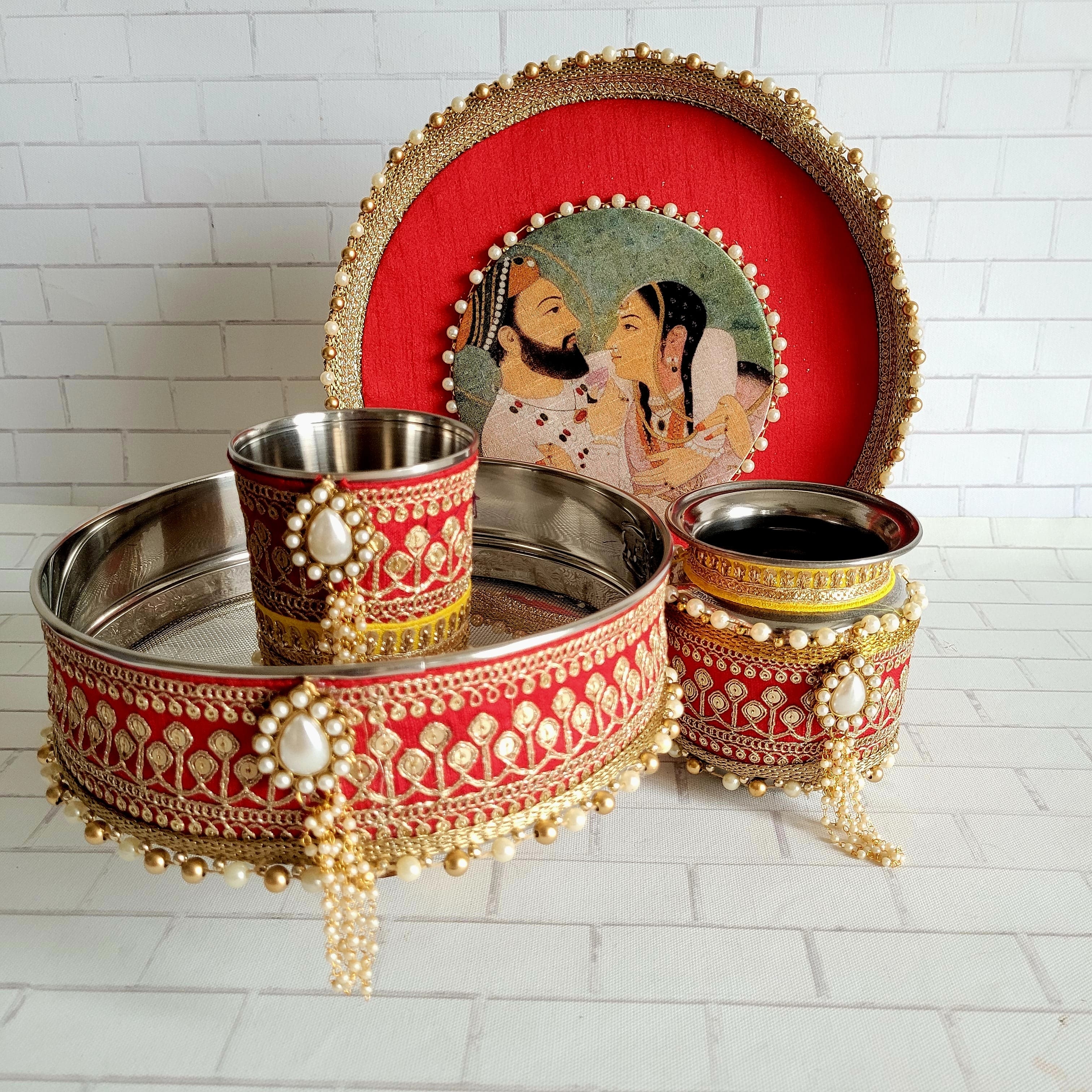 Red & Gold Maharani Karva Chauth Thali Set