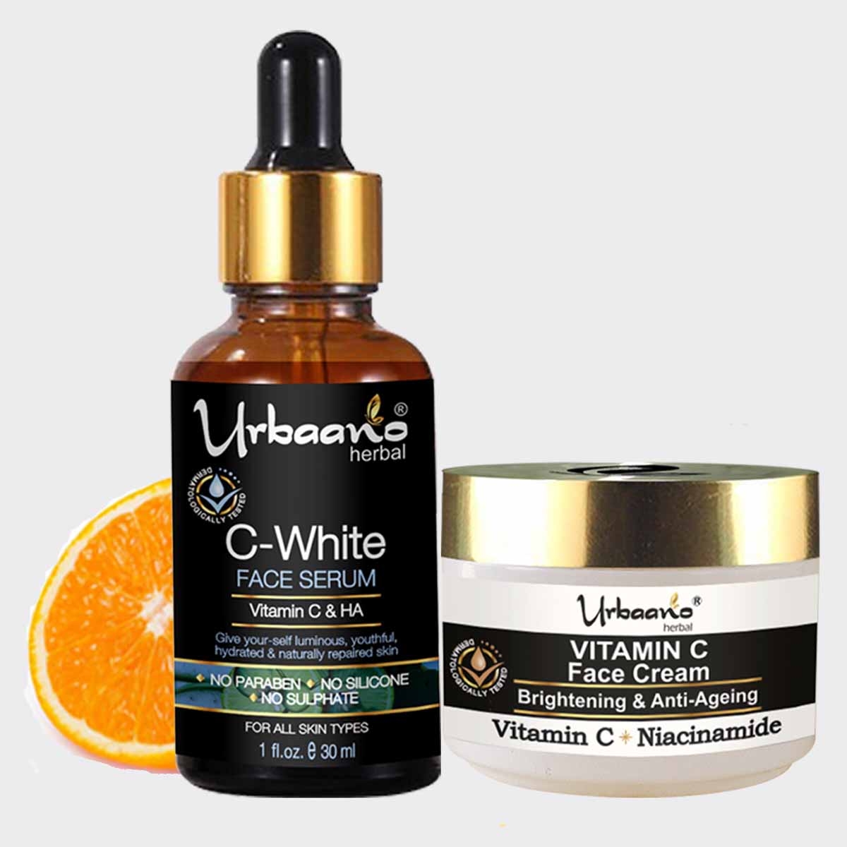 Urbaano Herbal Vitamin C Face Cream &  Vitamin C10, Hyaluronic Acid Face Serum