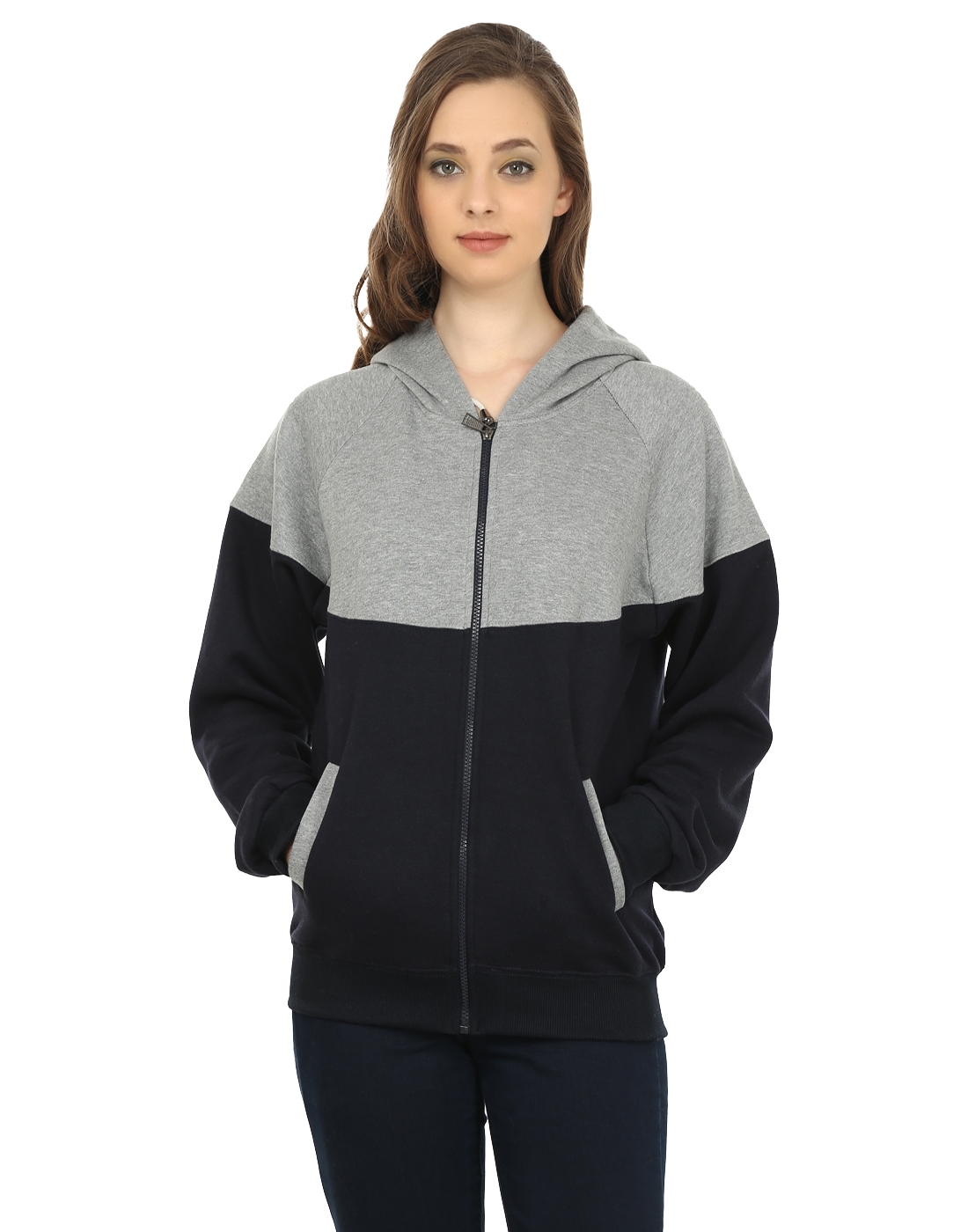 Weardo | Grey Stylish Zipper Designer Hooded Sweatshirt 