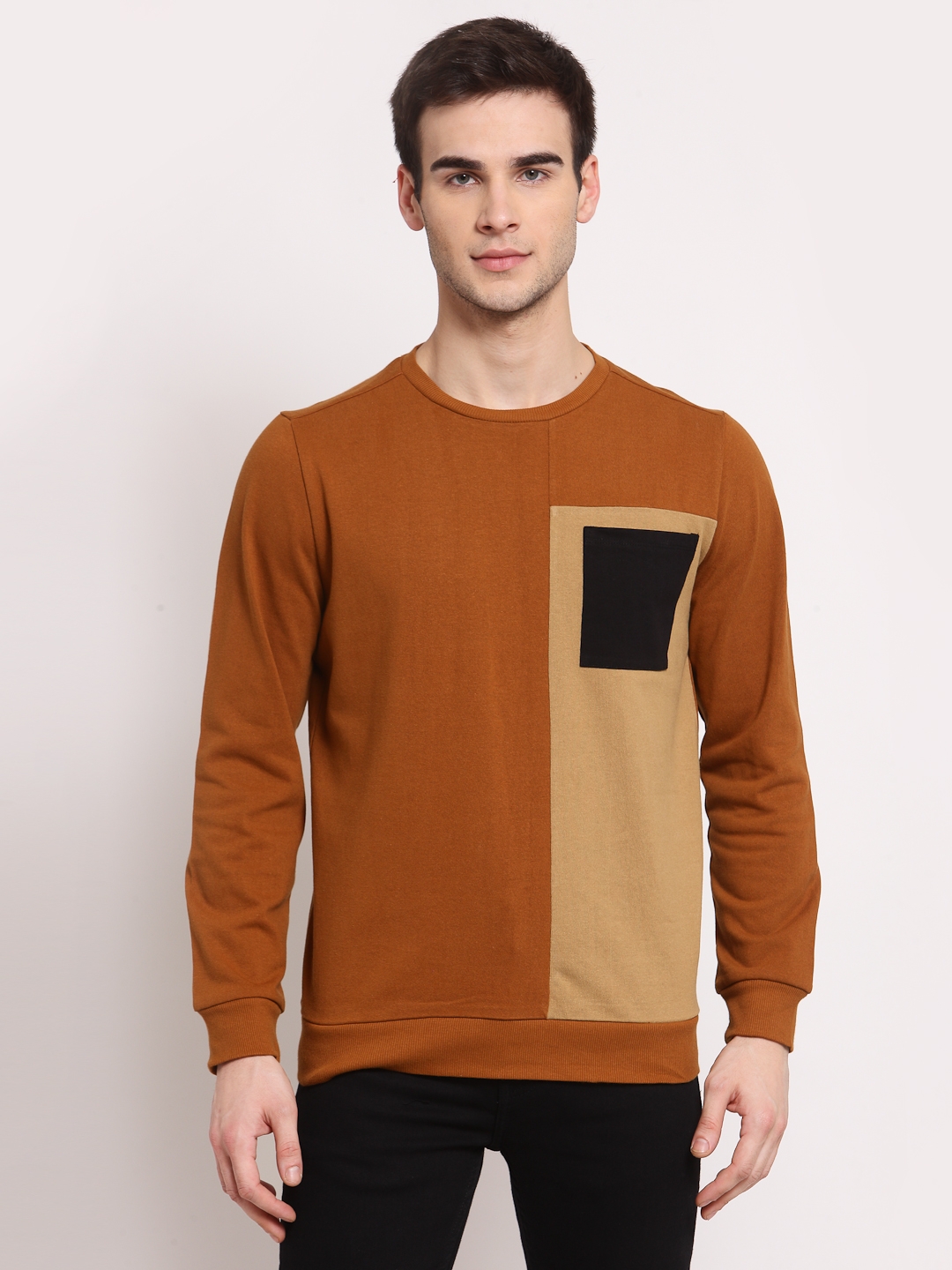 YOONOY | Men Color-Block Sweatshirt with Ribbed Hemline