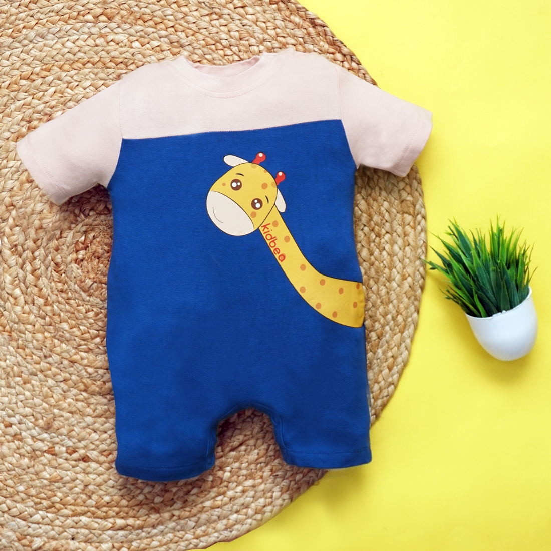 Kidbea Bamboo Soft Fabric onesies/Onesie For Baby Boys-Color Block Giraffe