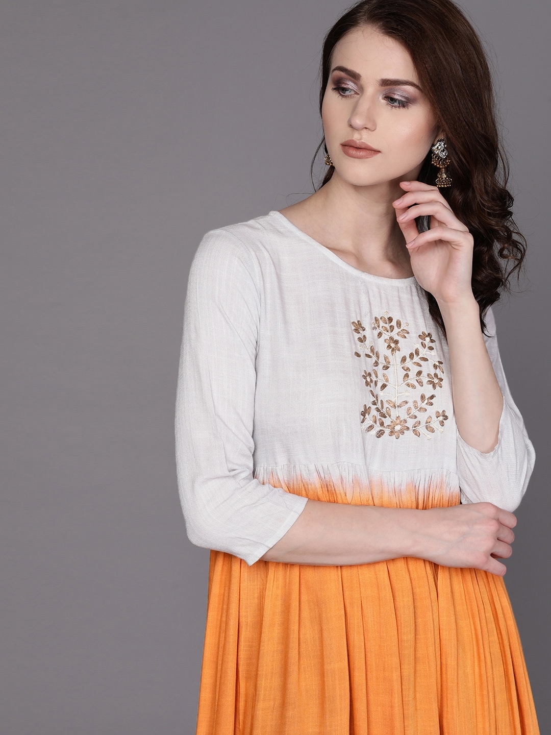 ZNX CLOTHING | Women Orange & Blue Dyed A-Line Kurta