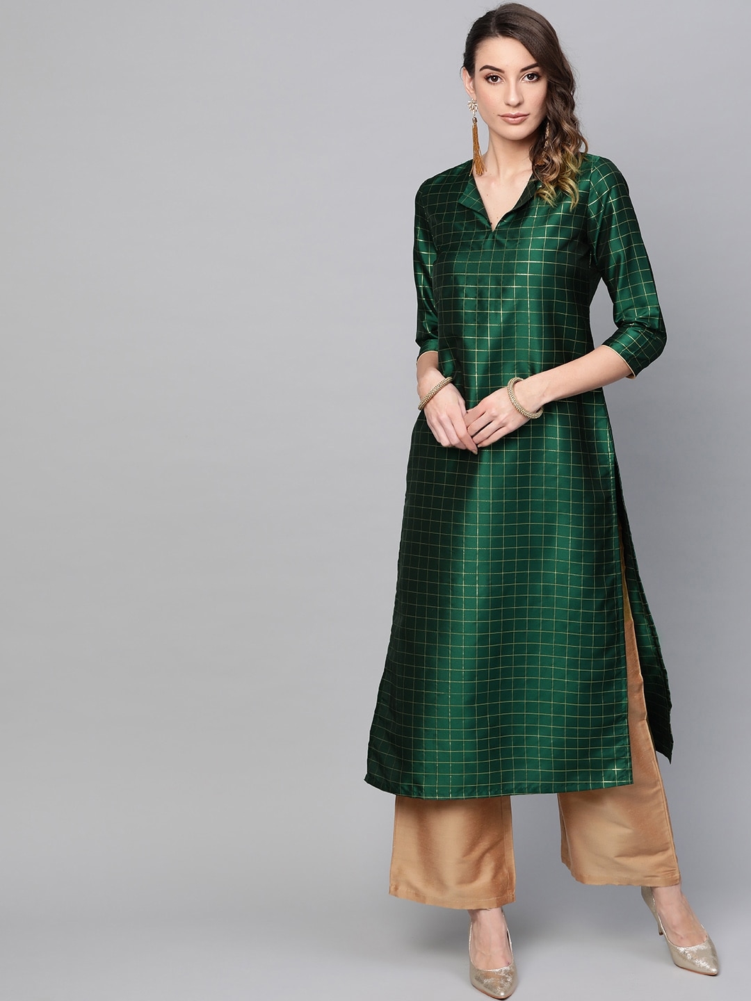 ZNX CLOTHING | Green gold self designed straight kurta