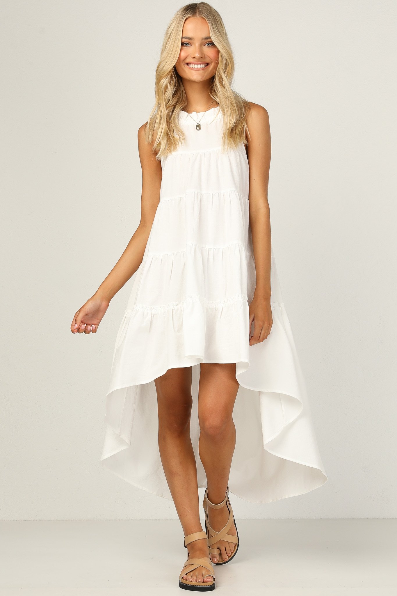 ZNX CLOTHING |  Women Solid White Tiered Dress