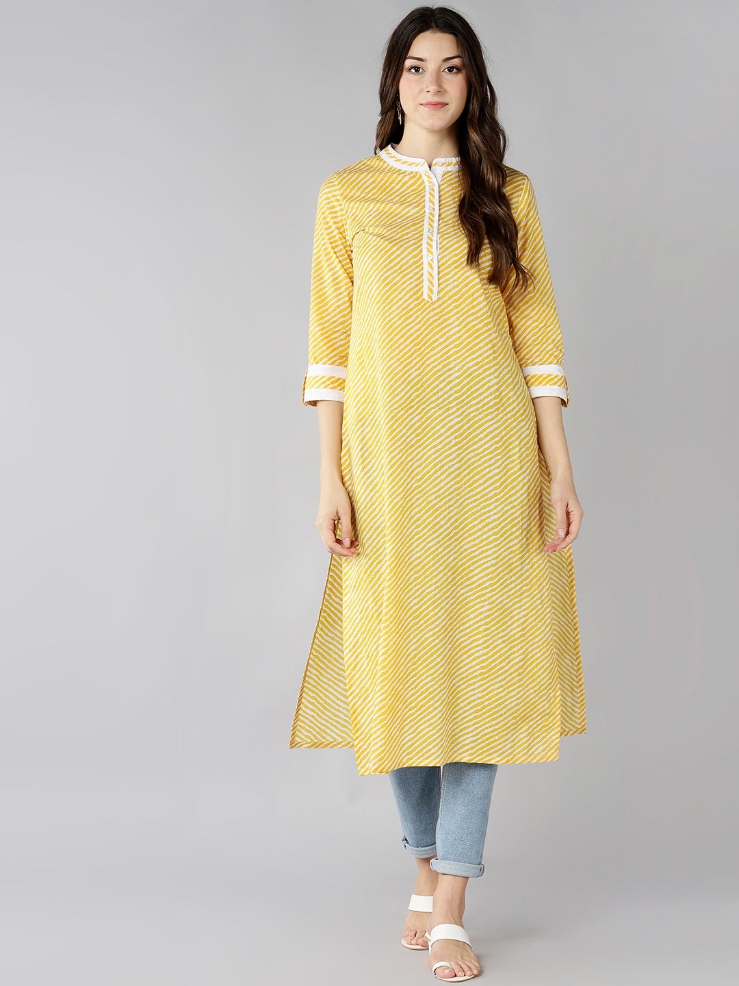 ZNX CLOTHING | Znx Women Yellow Lehriya Printed Straight Kurti